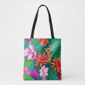 Colorful Tropical Flowers Patroon Tote Bag (Voorkant)
