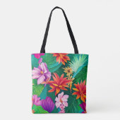 Colorful Tropical Flowers Patroon Tote Bag (Achterkant)