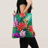 Colorful Tropical Flowers Patroon Tote Bag (Dichtbij)