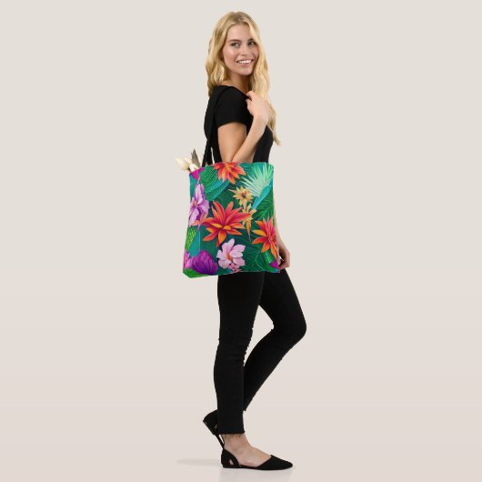Colorful Tropical Flowers Patroon Tote Bag (Op model)