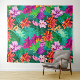 Colorful Tropical Flowers Patroon Wandkleed