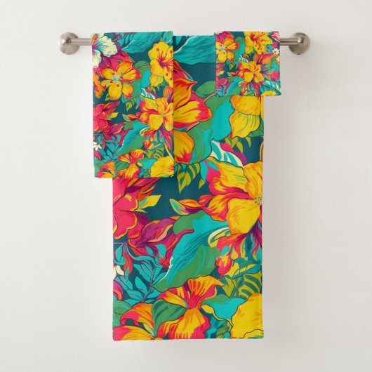 Colorful Tropical Flowers Pattern Bad Handdoek (Insitu)