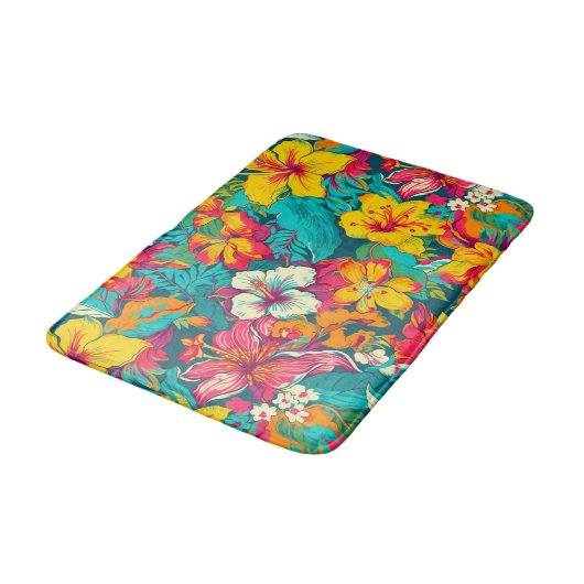 Colorful Tropical Flowers Pattern Badmat (Gekanteld)