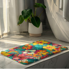 Colorful Tropical Flowers Pattern Badmat