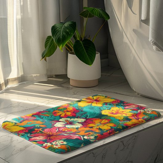 Colorful Tropical Flowers Pattern Badmat