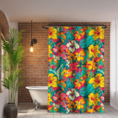 Colorful Tropical Flowers Pattern Douchegordijn