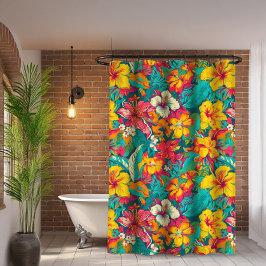 Colorful Tropical Flowers Pattern Douchegordijn