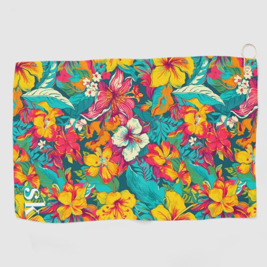 Colorful Tropical Flowers Pattern Golfhanddoek (Horizontaal)
