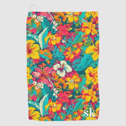 Colorful Tropical Flowers Pattern Golfhanddoek (Voorkant)