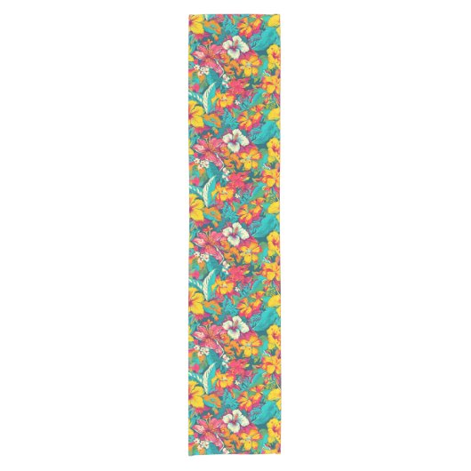 Colorful Tropical Flowers Pattern Korte Tafelloper (Voorkant)