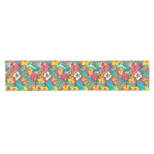 Colorful Tropical Flowers Pattern Korte Tafelloper (Horizontaal)