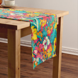 Colorful Tropical Flowers Pattern Korte Tafelloper