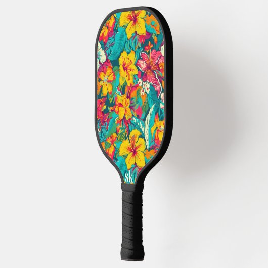 Colorful Tropical Flowers Pattern Pickleball Paddle (Links)