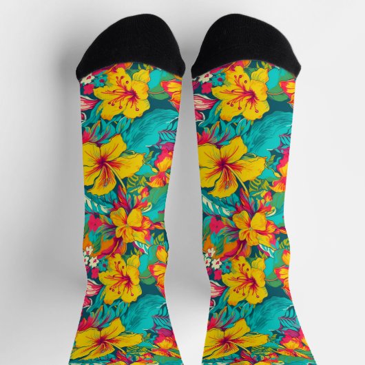 Colorful Tropical Flowers Pattern Sokken (Top)