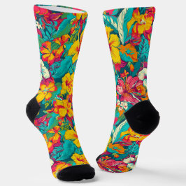 Colorful Tropical Flowers Pattern Sokken
