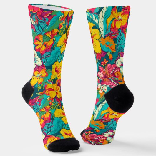 Colorful Tropical Flowers Pattern Sokken (Gebogen)