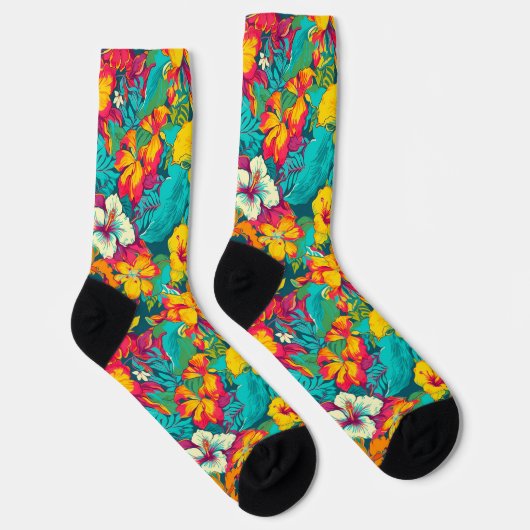 Colorful Tropical Flowers Pattern Sokken (Rechts)