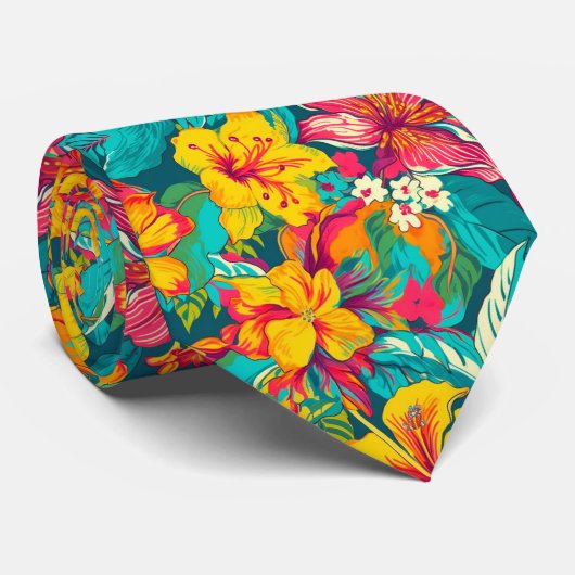 Colorful Tropical Flowers Pattern Stropdas (Opgerold)