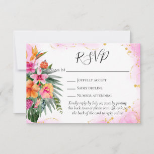 Colorful Tropical Flowers QR Code Weddenschap RSVP