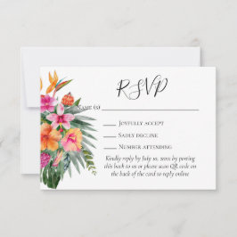 Colorful Tropical Flowers QR Code Weddenschap RSVP Kaartje