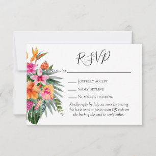 Colorful Tropical Flowers QR Code Weddenschap RSVP Kaartje