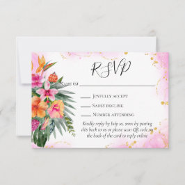Colorful Tropical Flowers QR Code Weddenschap RSVP Kaartje