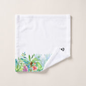 Colorful Tropical Flowers & Typography Monogram Bad Handdoek (Wasdoekje)