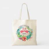 Colorful Tropical Flowers Wreath & Flamingos 2 Tote Bag (Achterkant)