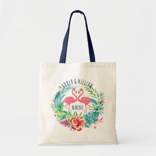 Colorful Tropical Flowers Wreath & Flamingos Tote Bag (Voorkant)