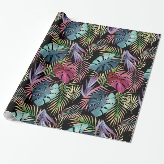 Colorful Tropical Foliage Botanical Pattern Cadeaupapier (Uitgerold)