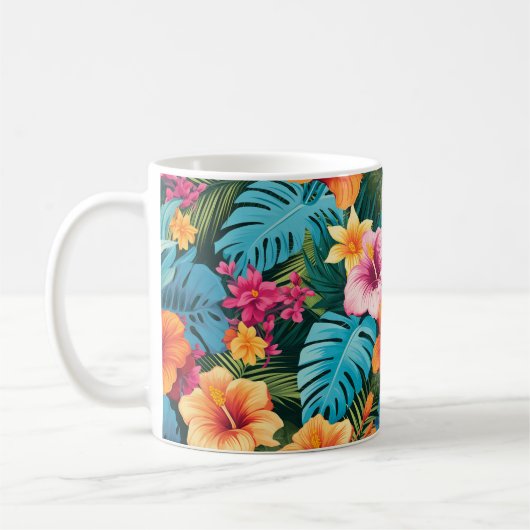 Colorful Tropical Foliage Pattern Koffiemok (Links)