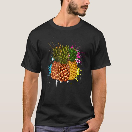Colorful Tropical Fruit Exotic Summer Pineapple T-shirt (Voorkant)