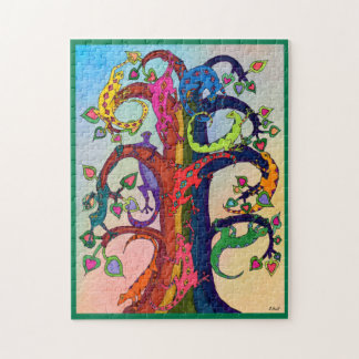 Colorful Tropical Gecko Lizard Waterverf Folk Art Legpuzzel