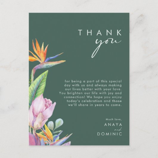 Colorful Tropical | Green Reception Dank u kaart (Voorkant)