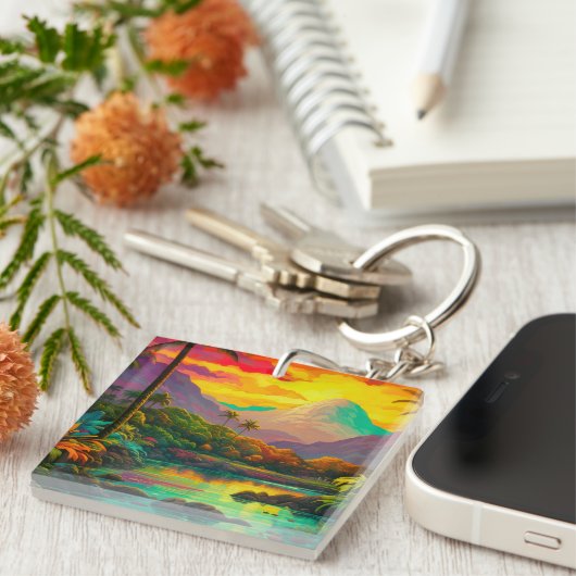 Colorful Tropical Island Paradise Sleutelhanger (Voorkant Rechts)