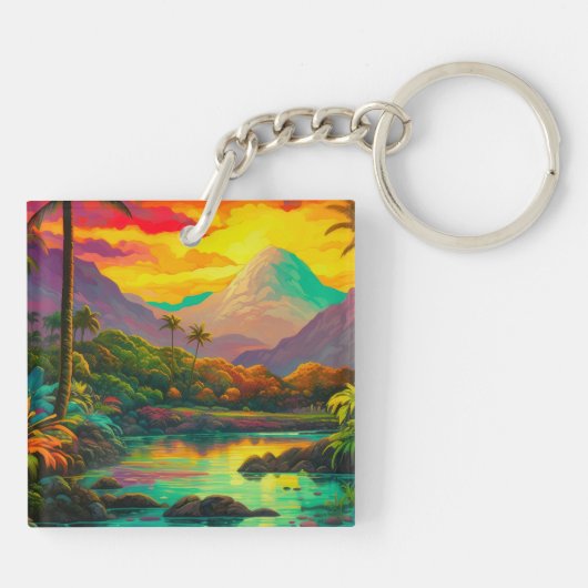 Colorful Tropical Island Paradise Sleutelhanger (Achterkant)