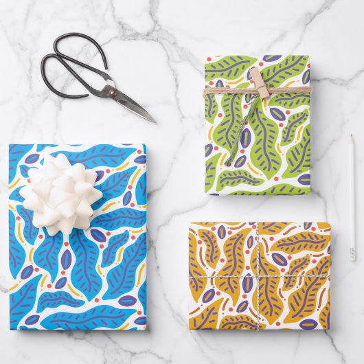 Colorful Tropical Leaves Doodle Inpakpapier Vel (Voorkant)