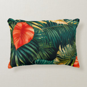 Colorful Tropical Leaves en Hibiscus Flowers   Accent Kussen
