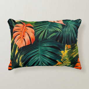 Colorful Tropical Leaves en Hibiscus Flowers Accent Kussen