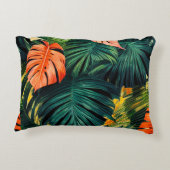 Colorful Tropical Leaves en Hibiscus Flowers | Accent Kussen (Achterkant)