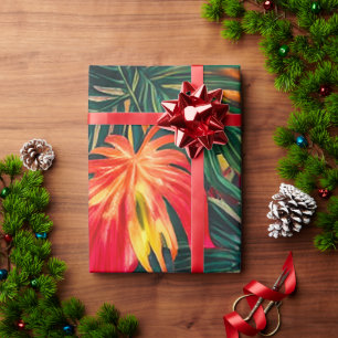 Colorful Tropical Leaves en Hibiscus Flowers   Cadeaupapier
