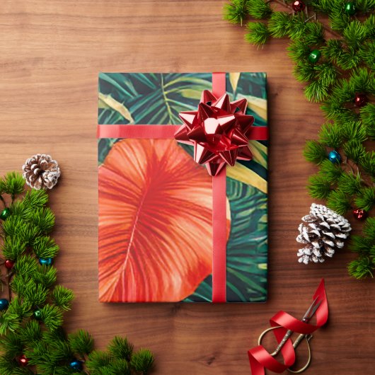 Colorful Tropical Leaves en Hibiscus Flowers | Cadeaupapier (Feestdagen Geschenken)
