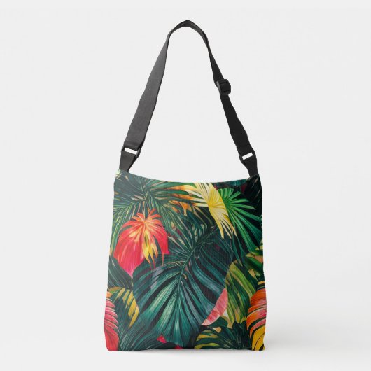 Colorful Tropical Leaves en Hibiscus Flowers | Crossbody Tas (Voorkant)