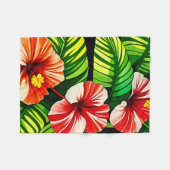Colorful Tropical Leaves en Hibiscus Flowers | Fleece Deken (Voorkant (Horizontaal))
