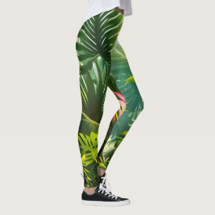 Colorful Tropical Leaves en Hibiscus Flowers Leggings