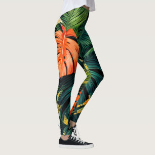 Colorful Tropical Leaves en Hibiscus Flowers Leggings