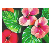 Colorful Tropical Leaves en Hibiscus Flowers | Tafelkleed (Voorkant (Horizontaal))