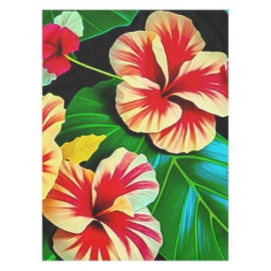 Colorful Tropical Leaves en Hibiscus Flowers   Tafelkleed