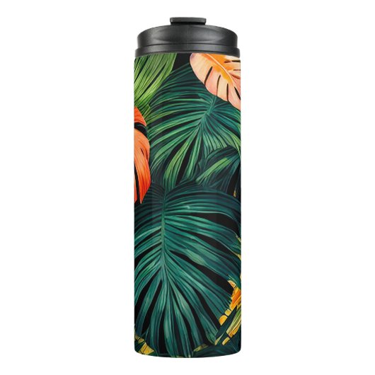Colorful Tropical Leaves en Hibiscus Flowers | Thermosbeker (Voorkant)