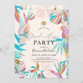 Colorful Tropical leaves Parrot Afstuderen Kaart (Voorkant / Achterkant)